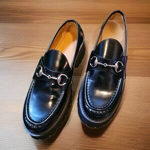 Women’s Gucci Loafers Lug Sole Horsebit In Black - Size 38.5